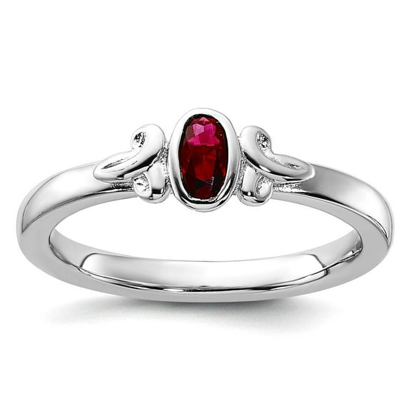 925 Sterling Silver Stackable Created Ruby Ring Size 8 Stackable Ring for Women - 3.2 Grams .30 cwt