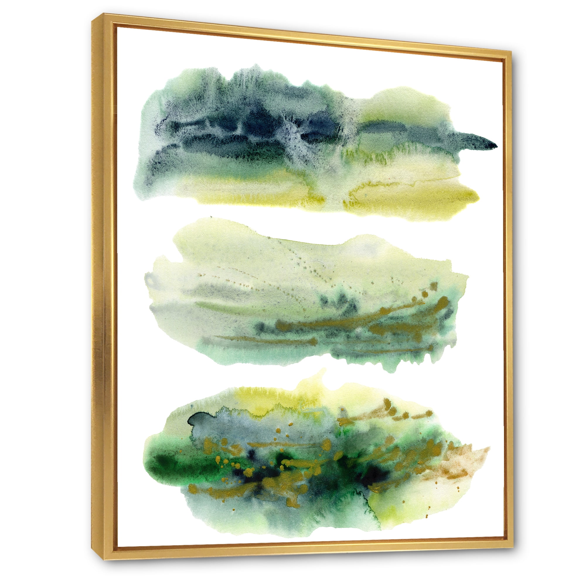 Designart 'Golden Green Abstract Clouds I' Modern Framed Canvas Wall Art Print