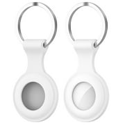 Silicone Case for Apple AirTag Protective Rubber Skin Flexible Cover with Keychain Clip - White