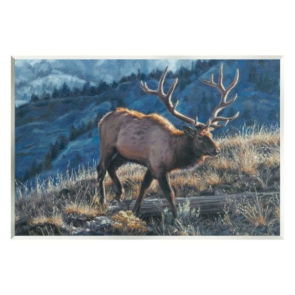 Stupell Industries Cross Country Elk Mountain View Animals & Insects Painting Unframed Art Print Wall Art