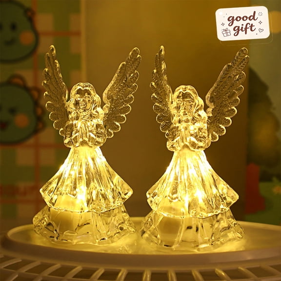 Crystal Praying Angel LED Figurine Lights, Transparent Xmas Night Lamp Ornaments, Decor for Indoor and Outdoor, Tabletop Statues for Mantel, Window Sill, Christmas Dinner and Family Party Layouts
