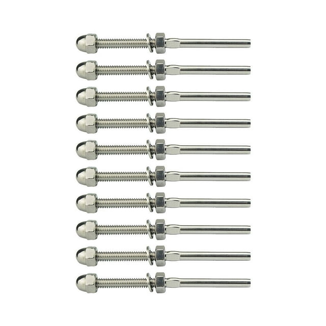KAKOWELY Swage Threaded Stud 10pcs Cable Railing Swage Threaded Stud Tension End Fitting Terminal for 1/8 Inch Cable Deck Railing Hand Swage T316 Stainless Steel Marine Grade (Silver)