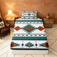 thumbnail image 4 of Manfei Tribal Aztec Twin Sheets, Boho Geometric Bedding, Teal, Orange and White, Black Reversible 3-Piece1 Flat Sheet + 1 Fitted Sheet + 1 Pillowcase, 4 of 6