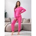 thumbnail image 4 of Conjunto de Pijama de 2 Piezas para Mujer, Camiseta y Pantalón Lisos, Suave y Elástico. Rosa Roja S, 4 of 9