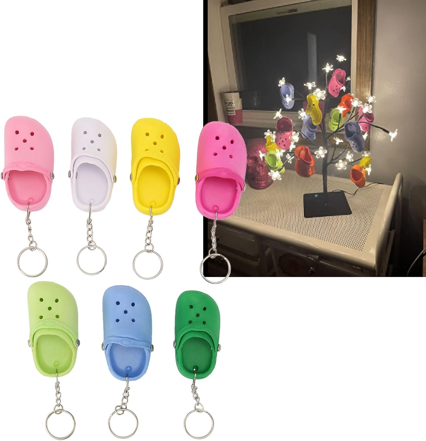 ABCISI 7pcs Cute Shoes Charms, Mini Shoe Keychain, Silicone Slipper Key Chains with Cute Soft Hole, Sandals Key Ring Pendant Decoration For Backpacks Cars