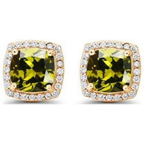 Paris Jewelry 24k Yellow Gold 1/2Ct Created Halo Princess Cut Peridot Stud Earrings Plated