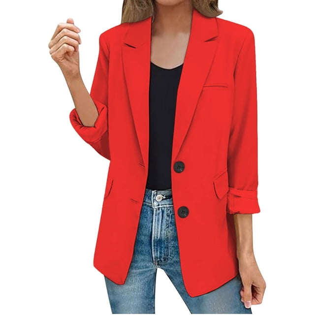 Clearance! Lisingtool Womens Casual Jacket Pockets Long Sleeve Open Front Button Work Lapel Button Jacket