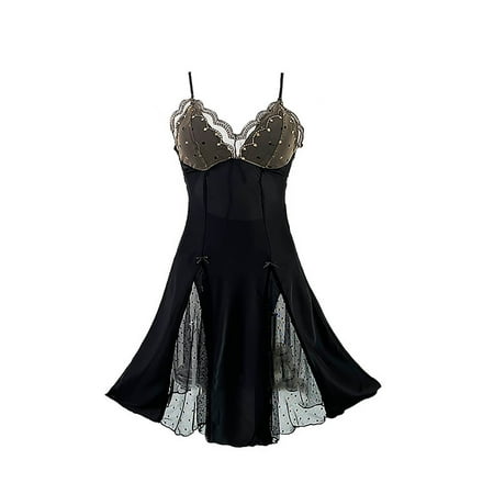 

Womens Pajama Open Back Lace Stitching Satin for Women