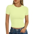 thumbnail image 3 of LISTHA Summer Crop Tops for Women Short Sleeve Workout Summer Crew Neck Cropped T Shirts Basic Y2k Tight Tees Fluorescence Yellow XL, 3 of 7