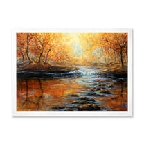 Designart 'Sunrise Glow In The Autumn Forest' Lake House Framed Art Print