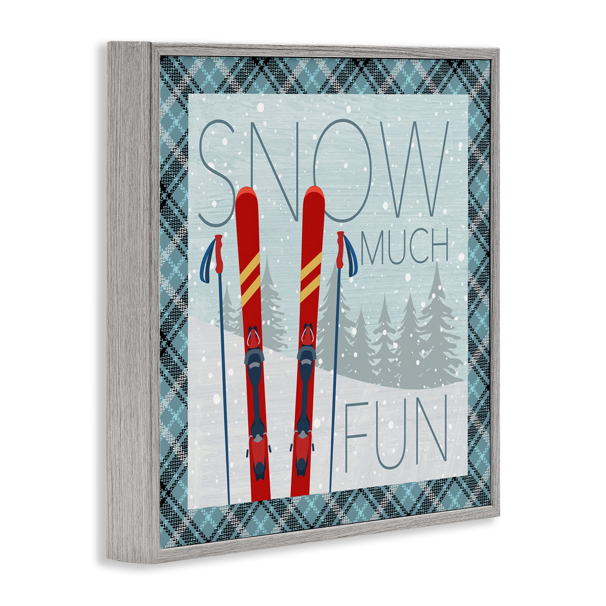 Stupell Industries Snow Much Fun with Plaid Landscape Painting Gray Framed Art Prints Wall Art, 12 x 12