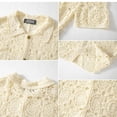 thumbnail image 6 of YLSDY Men's Openwork Crochet Camp Collar Shirt, Allover Floral Medallion Pattern, Short Sleeve Button-Down Summer Top Beige M, 6 of 6