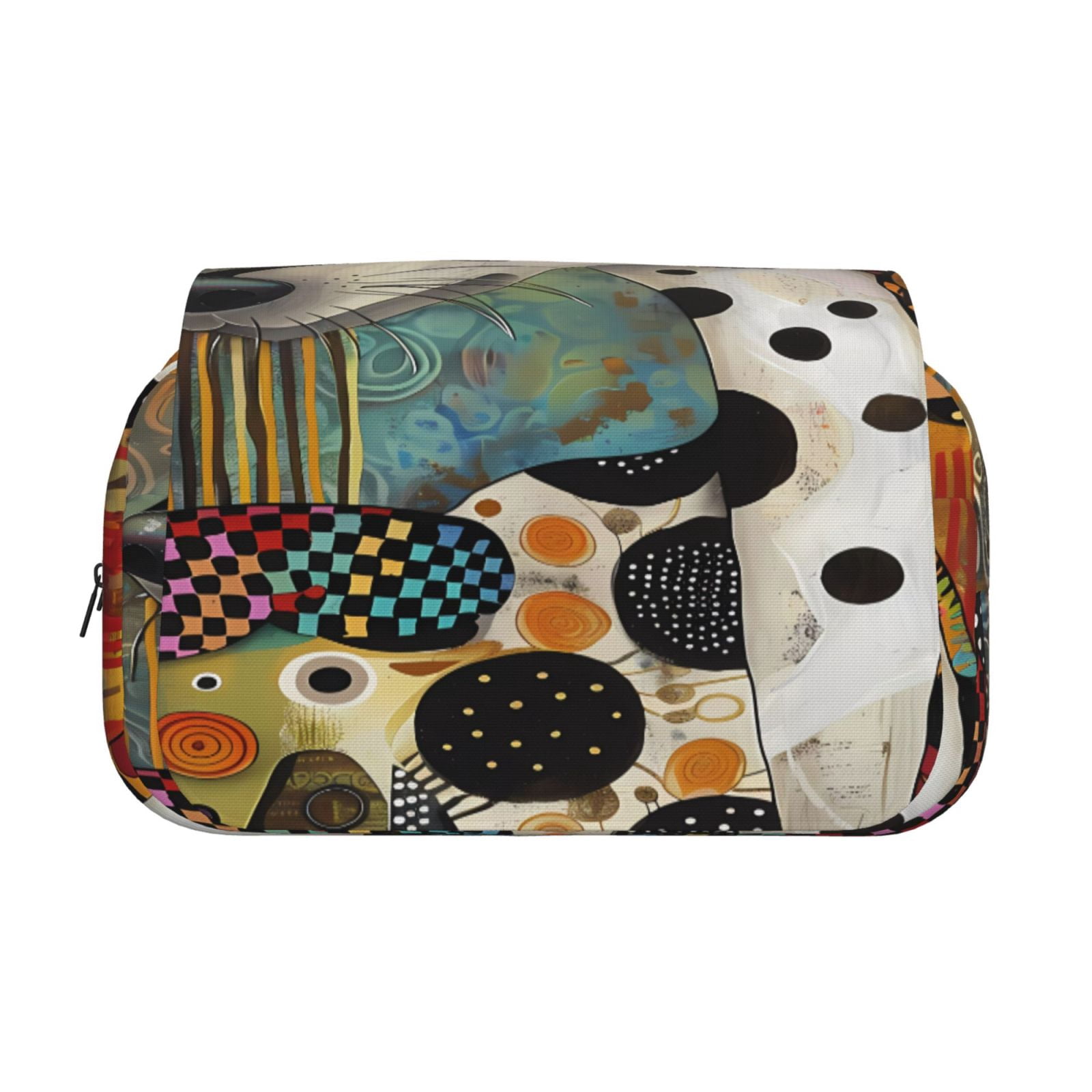 Rateoe Abstract Dalmatian Art Pattern Double Clamshell Pen Case, Storage Organizer with Two Zipper Compartments– Holds Up to 50 Pencils & Pens