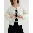 thumbnail image 2 of Bow-Knot Cardigan Sweaters for Women Trendy 2025 Fall Winter Open Front Long Sleeve Button Down Cropped Lady Jacket White L, 2 of 5