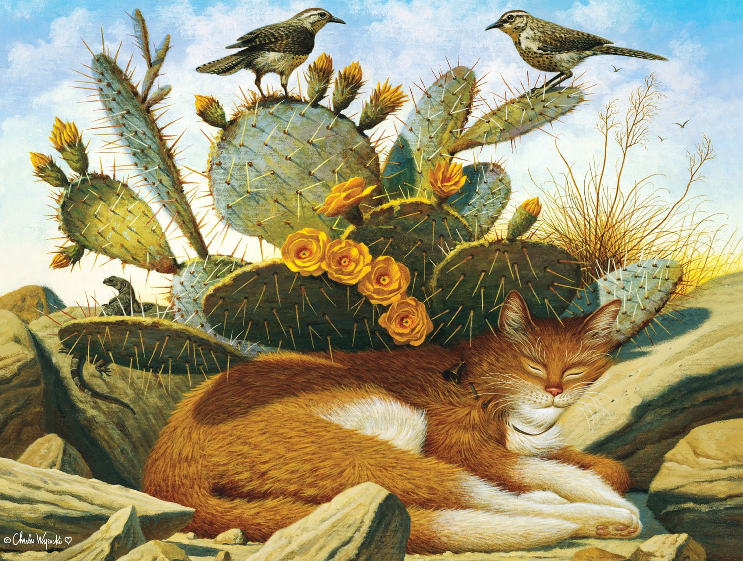 Buffalo Games 750-Piece Cats A Prickly Pair and Poncho Interlocking Jigsaw Puzzle
