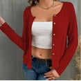 thumbnail image 1 of LOVZFMLL Vestes pour Femmes Cardigans Courts Automne Décontracté Manches Longues Ouvert Chandail en Molleton d'Entraînement Couleur Unie, 1 of 4