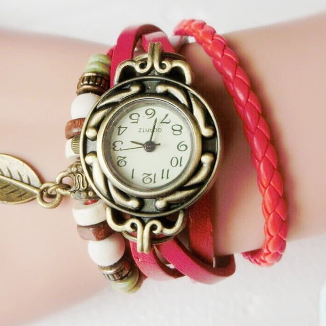 Pulseras para mujer, regalos para mujeres, mujeres y niños, pulsera de cuero con colgante de hoja, reloj RD el reloj