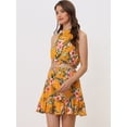 thumbnail image 3 of Conjunto de 2 piezas para mujer Allegra K con cuello halter floral sin mangas y falda corta Amarillo S, 3 of 5