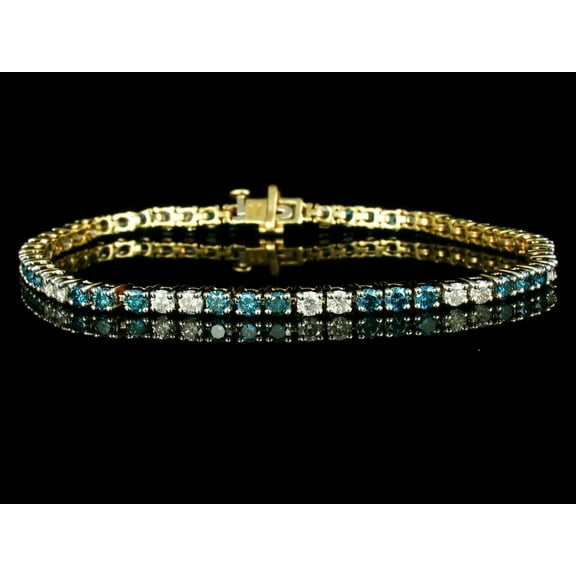 Gaspara London Blue Topaz & Moissanite Silver Tennis Women's Bracelet 14K Yellow Gold Finish