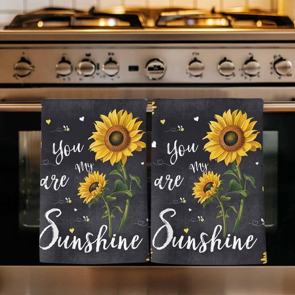 Black Sunflowers Kitchen Towels Set of 1, Vintage Garden Floral Bees Farmhouse Absorbent Dish Towels for Kitchen, Microfiber Hand Towel, Quick Drying Tea Towel for Cleaning Decorative Dishcloths