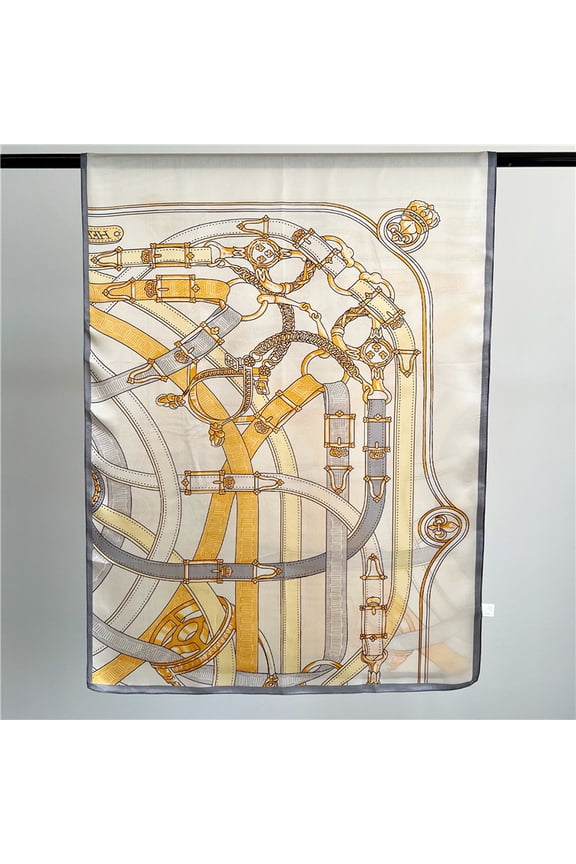 Luxury 100% Mulberry Silk Scarf with Chain Print, Champagne Beige Elegant Shawl,65cm width,Multi Colors