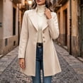 thumbnail image 3 of cocolona Pea Coats for Women Solid Color Elegant Notched Lapel Single Breasted Overcoat Slim Fit Pleated Hem Long Jacket, 3 of 7