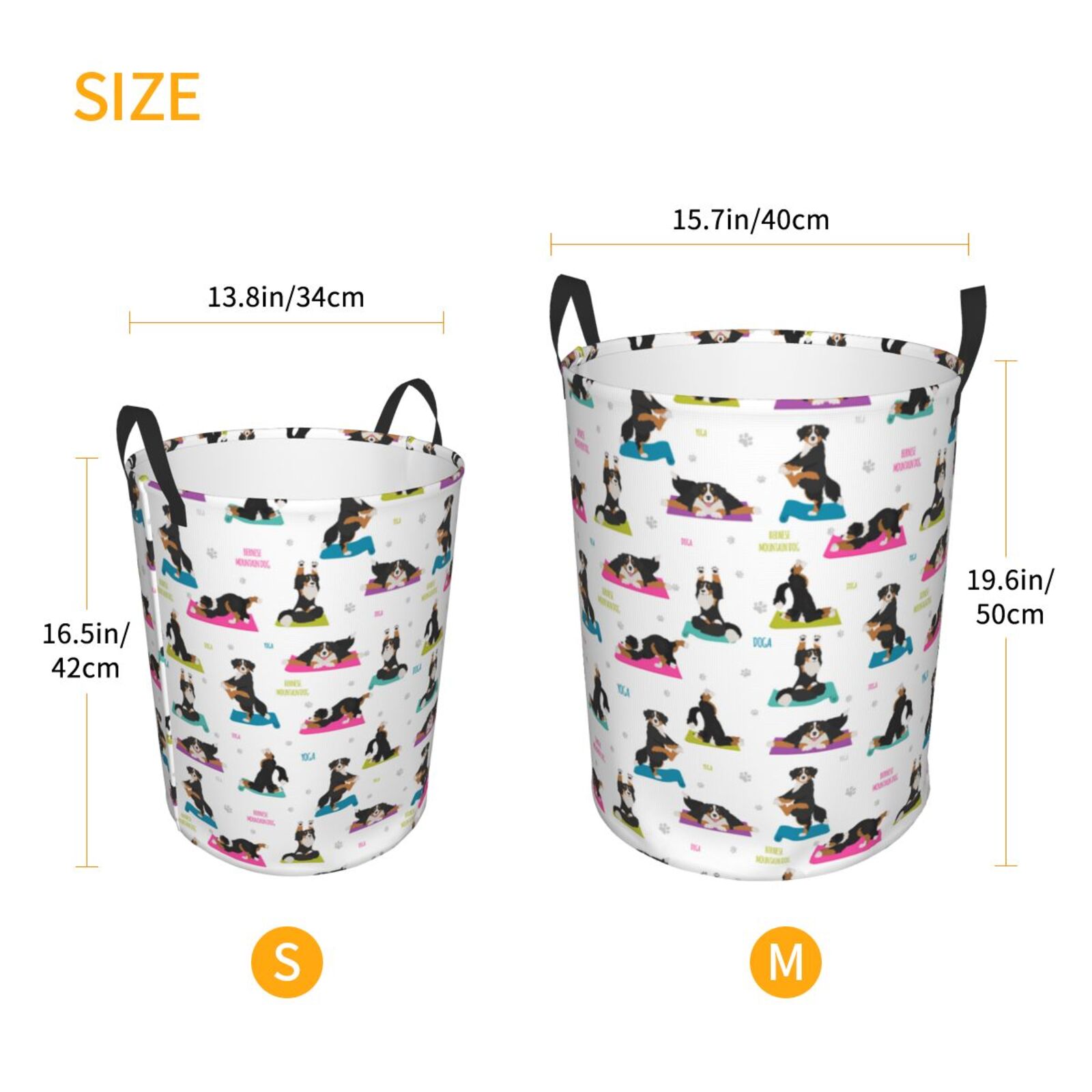 Large Laundry Basket with Handles - Bernese mountain Yoga dogs funny Kids Baby Dirty Clothes Laundry Hamper for Bedroom Aesthetic