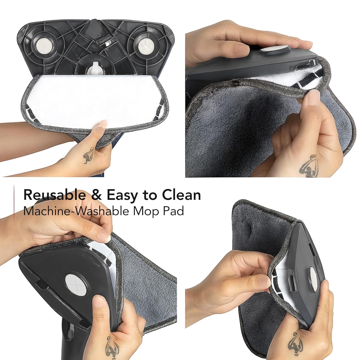 OVENTE Wall Cleaner Mop with 50" Adjustable Handle, Squeegee, Reusable and Easy to Clean Microfiber Pad, 360° Triangular Cleaning Tool Duster for Painted Walls/Baseboard/Window/Floor, Grey CTM311GY
