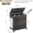 thumbnail image 4 of Laundry Hamper with Wheels, 39.6 Gallon(150L) Rolling Laundry Basket with Lid, 3-Section Rattan Clothes Hamper with 3 Removable Liner & 3 Mesh Bags, Laundry Sorter with Side Pocket, Brown, 4 of 16
