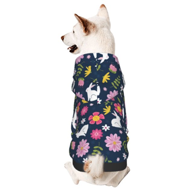 Fotbe Floral Rabbit Sudadera con Estampado para Perros Pequeños – Suéter con Capucha para Mascotas, Tela Suave de Forro Polar con Bolsillo-X-Large