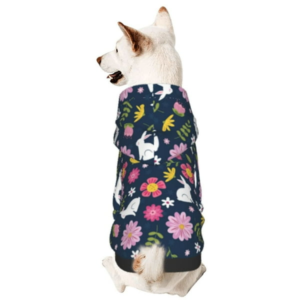 Fotbe Floral Rabbit Sudadera con Estampado para Perros Pequeños – Suéter con Capucha para Mascotas, Tela Suave de Forro Polar con Bolsillo-Medium