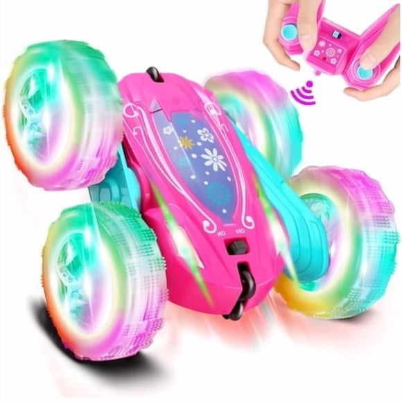 FREE TO FLY Remote Control Car for Girls : Pink RC Car Double Sided 360Flip Stunt Cars with Headlights & WheelLights Rechargeable Toy Car Birthday Gifts for Girl Kids Age 6 7 8 9 10 11 12 Year Old
