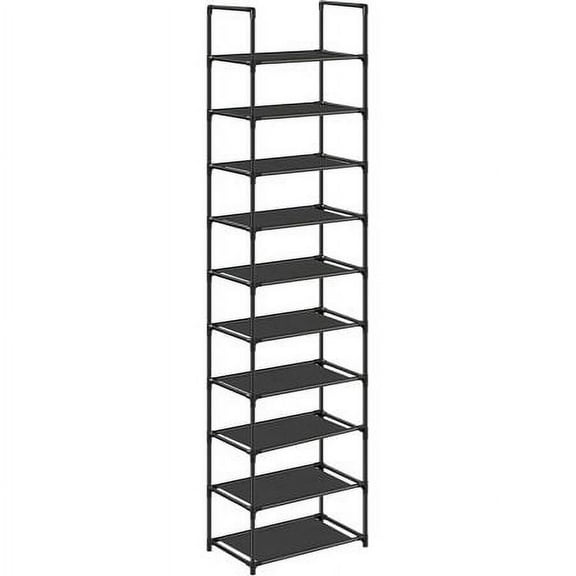 Shoe Rack 10 Tier Shoe Shelf Shoe Storage Organizer Space-Saving, 13 x 13 x 68.1 Inches Metal Frame Non-Woven Fabric Shelves for Entryway, Bedroom Black
