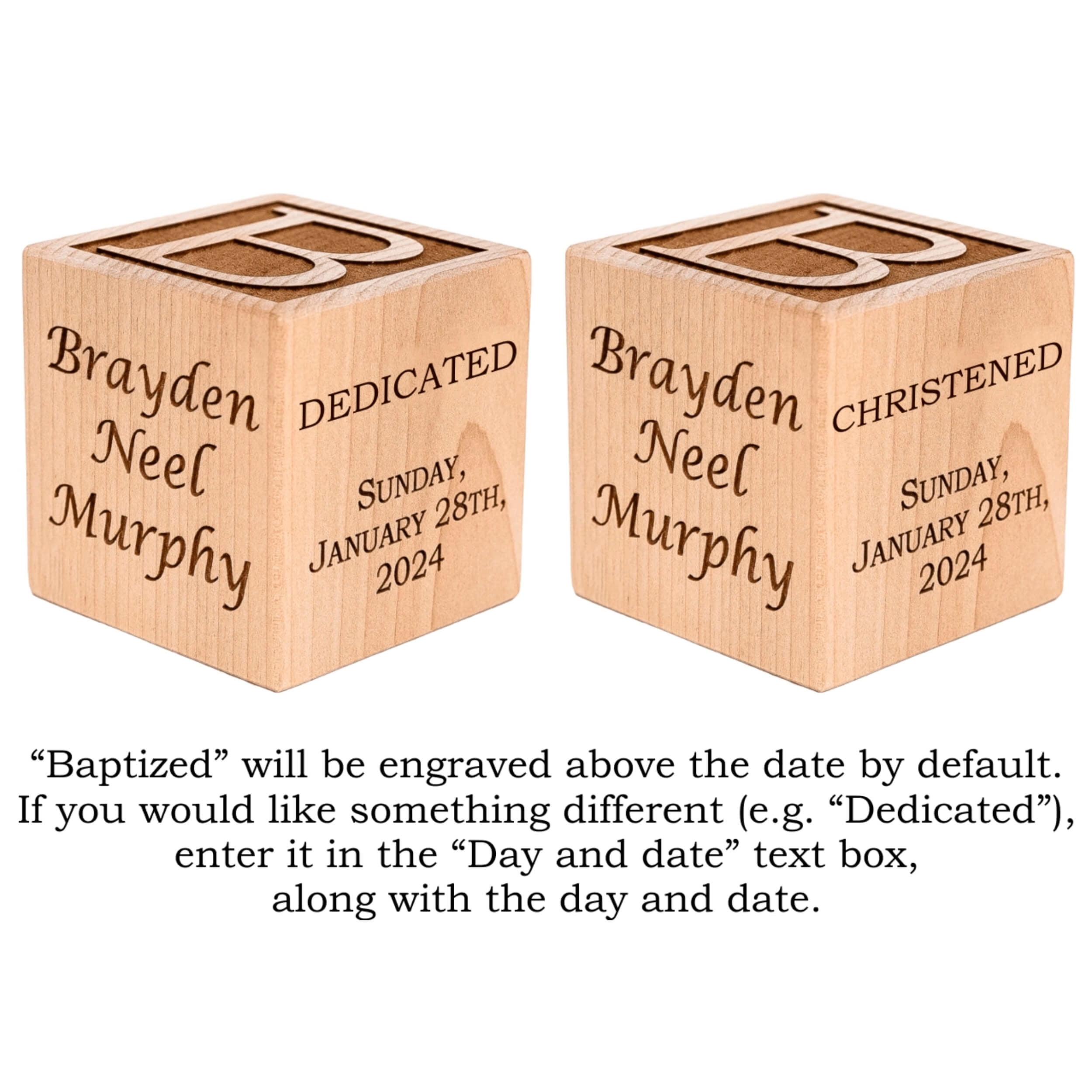 Palmetto Wood Shop Personalized Baby Baptism, Dedication, Christening Gift, Solid Wood Block