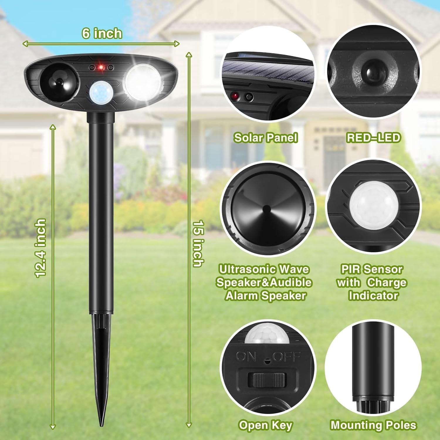 JINYI Solar Animal Repellent with Ultrasonic Technology, 2Pcs-Black