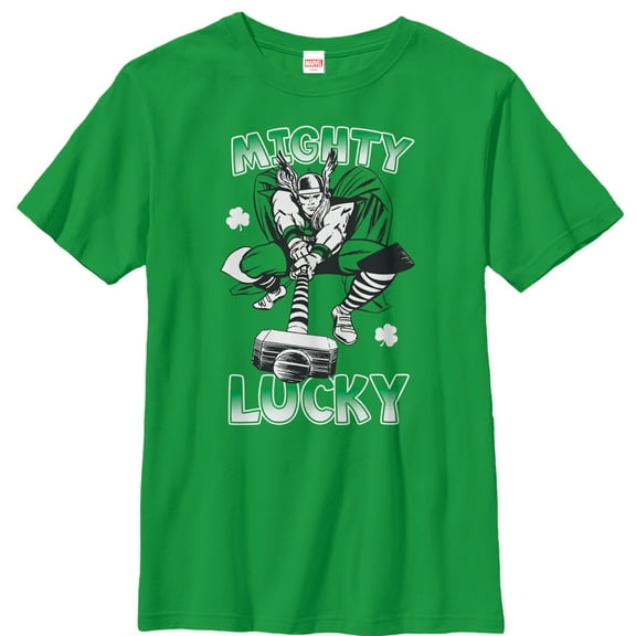 Boy's Marvel St. Patrick's Day Thor Mighty Lucky Graphic Tee Kelly Green Small