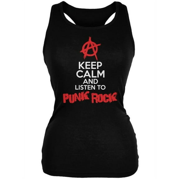 Keep Calm And Listen To Punk Rock Black Juniors Soft Tank Top - Large