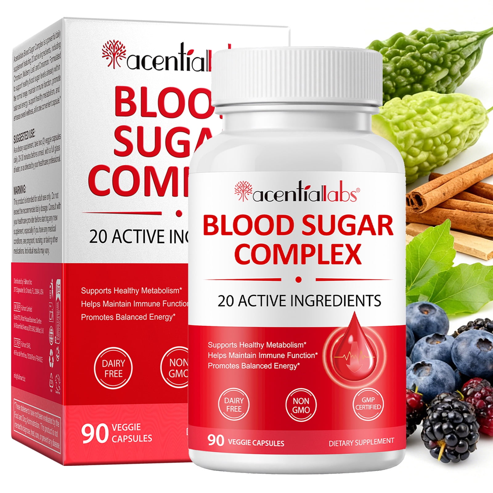 Blood Sugar Support Supplement, 20 Active Ingredients, Metabolism Booster, 940 mg Per Serving, 60 Count