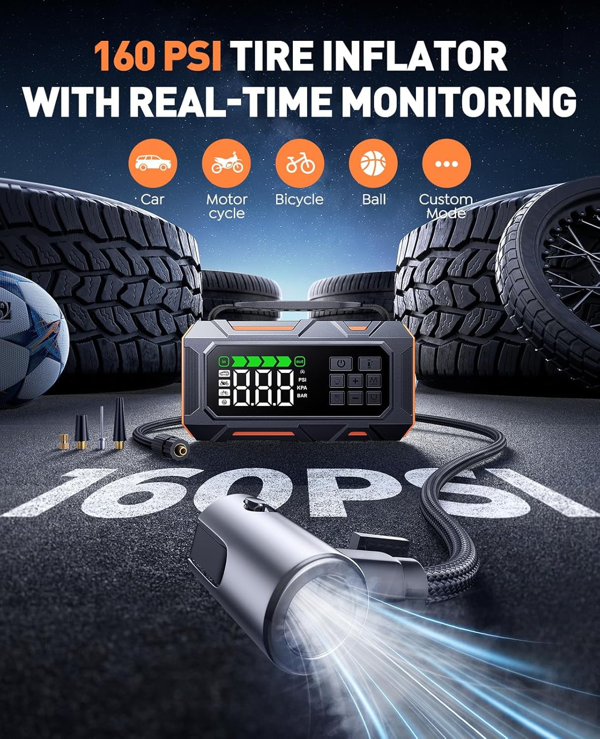 BUTURE 8000A Car Jump Starter with Air Compressor 160PSI Force Start for All Gas and 14L Diesel, Complete Accessory Kit