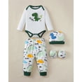 thumbnail image 4 of KIMI BEAR Newborn Baby Boys Layette Set 6-9 Months Winter Outfits Long Sleeves Dinosaur Print Romper Top Pants Gloves Hats 4 Packs Shower Gifts 16 Piece Set Green, 4 of 9