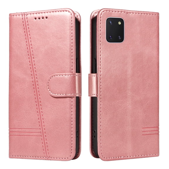 Flip Case for Samsung Galaxy Note 10 Lite, 360 Degree Protection Shockproof PU Leather Wallet Phone Cover, Kickstand and 3 Card Slots, Rose Gold