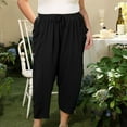 thumbnail image 4 of Ofertas de Hoy en Liquidación, lcziwo Loose Fit Capris Pants for Women Summer Casual Drawstring Lantern Beach Pants Vacation Linen Cropped Trousers with Pockets Black XXL, 4 of 9