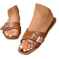 thumbnail image 3 of HNMKIU Women Sandals Fashion Slide Style with Buckle Strap Comfortable Thick Sole Flat Summer Slides for Women Outdoor Casual Wear Beach Shoes Brown,9, 3 of 6