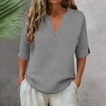 thumbnail image 6 of LNWUY Linen Tops for Women Fashion Summer Dressy Casual Shirts 1/2 Sleeve Button Down Tunics V Neck Loose Comfy Gauze Blouses Gray S, 6 of 9
