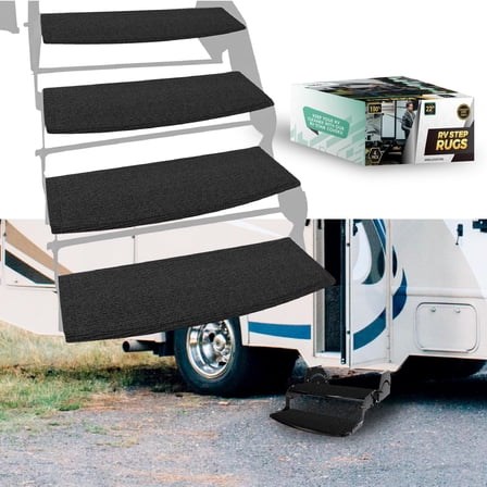 LATCH.IT Rounded RV Step Covers 4 Pack | 22-inch Wide Camper Step Covers for 8-11" Deep Radius Steps Only | Black RV Stair Carpet | RV Step Cover | Keep Your RV Cleaner with our Radius RV Stair Cover