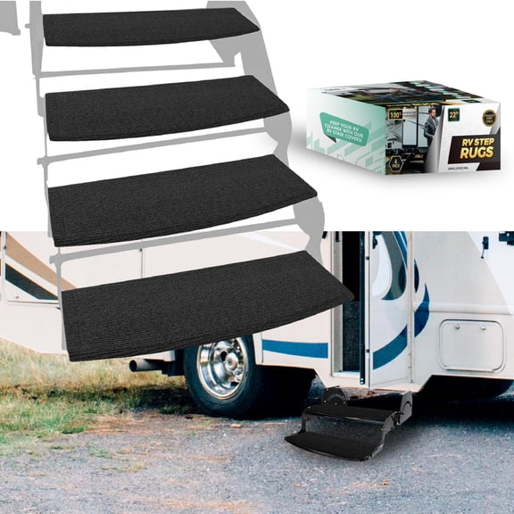 LATCH.IT Rounded RV Step Covers 4 Pack | 22-inch Wide Camper Step Covers for 8-11" Deep Radius Steps Only | Black RV Stair Carpet | RV Step Cover | Keep Your RV Cleaner with our Radius RV Stair Cover