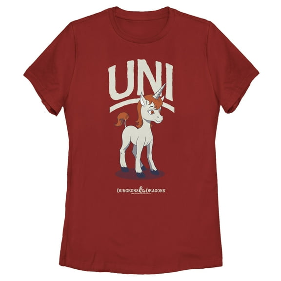 Women's Dungeons & Dragons Uni Unicorn Pose Cartoon  Graphic Tee Red Small