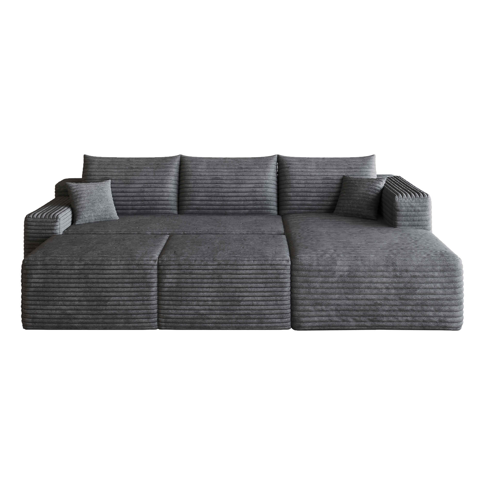 MAYEERTY 95 Inch U‑Shaped Cloud Sectional Sofa with 2 Ottomans, Modern Deep‑Seat Corner Couch, Plush Corduroy Reversible Sofa, No‑Assembly for Living Room Bedroom Apartment