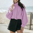 thumbnail image 6 of Women's Gingham Plaid Cropped Windbreaker Jacket Zip Up Mock Neck Long Balloon Sleeve Wind‑Resistant Loose Fit Casual Fall Spring Outerwear Purple, 6 of 9