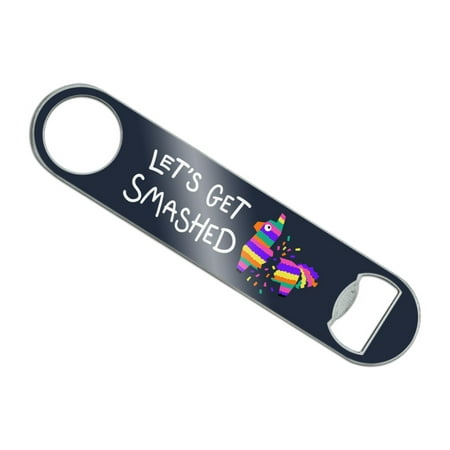 Let's Get Smashed Pinata Drinking Funny Stainless Steel Vinyl Covered Flat Bartender Speed Bar Bottle